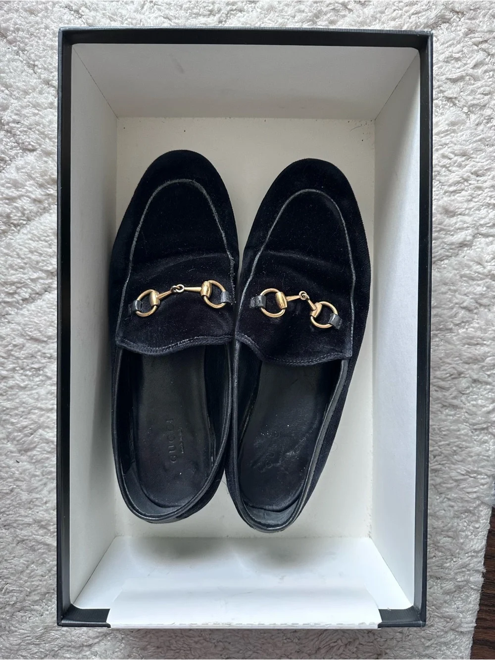 Gucci Black Velvet Horsebit Loafers